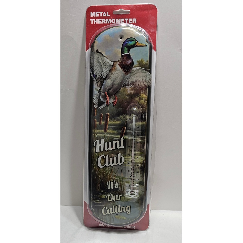 Spring Shop Hunt Club Mallard Duck Metal Wall Thermometer 5x17 Vintage Style
